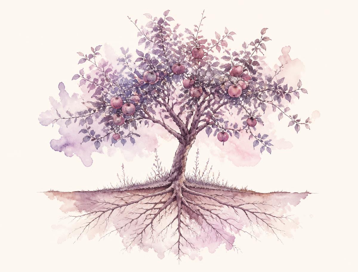 Illustration d'un pommier et de ses racines